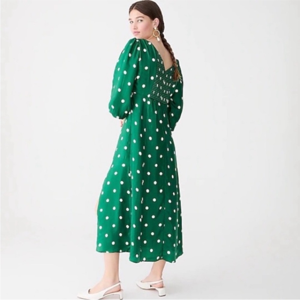 JCrew NWT Sweetheart Long-sleeve Midi Dress in Green polka dot, size 18
